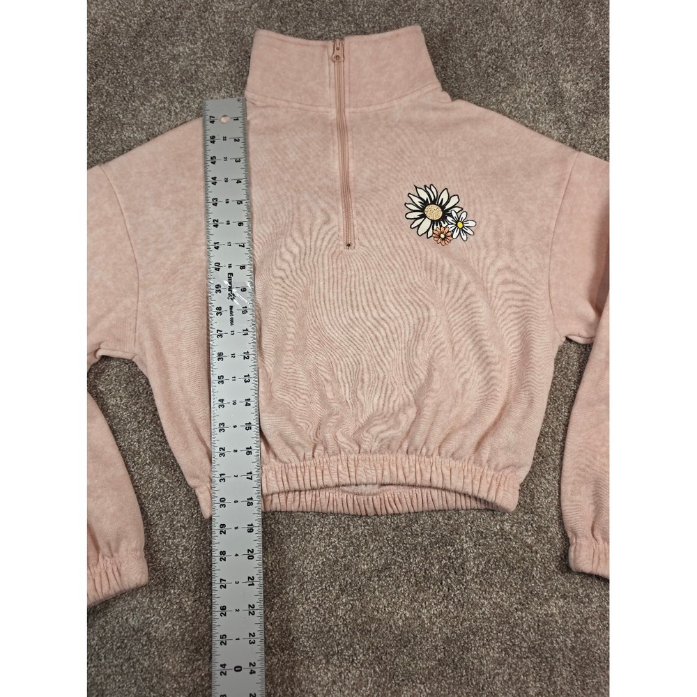 Celebrity Pink Womens Pink Daisy Embroidered Quarter Zip Cropped Fleece Pullover - Picture 3 of 14